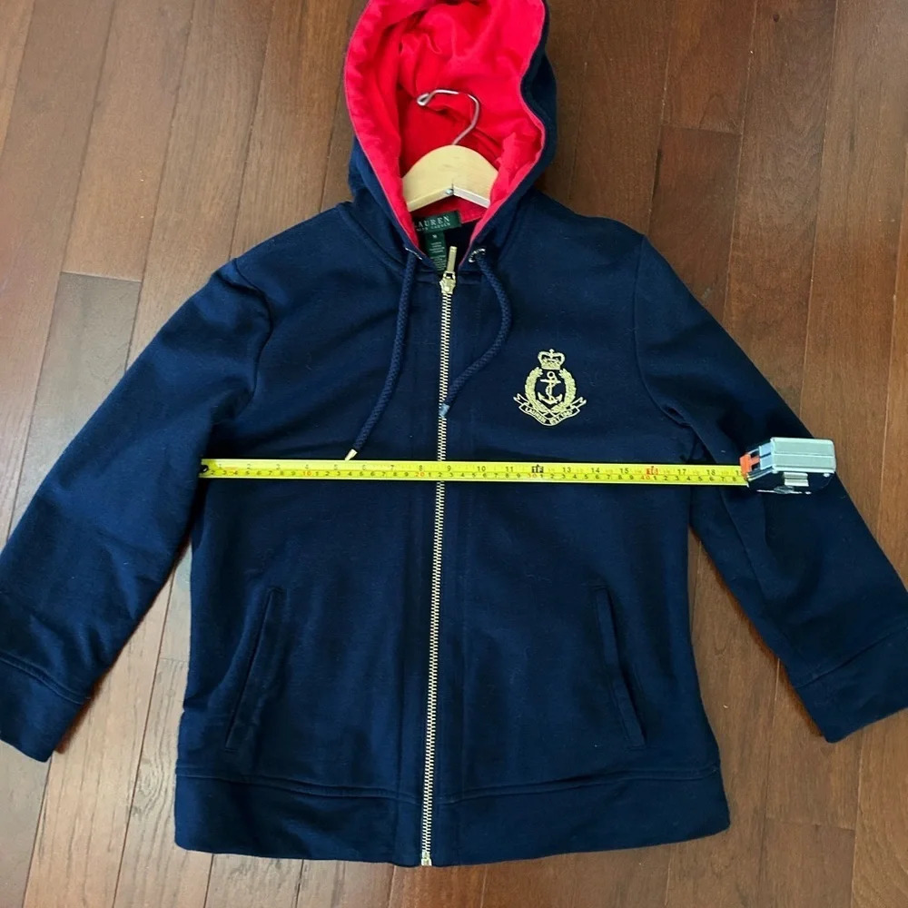 Lauren Ralph Lauren kids medium Zip Up Hoodie Sweater Jacket Blue Embroidered - Picture 7 of 8